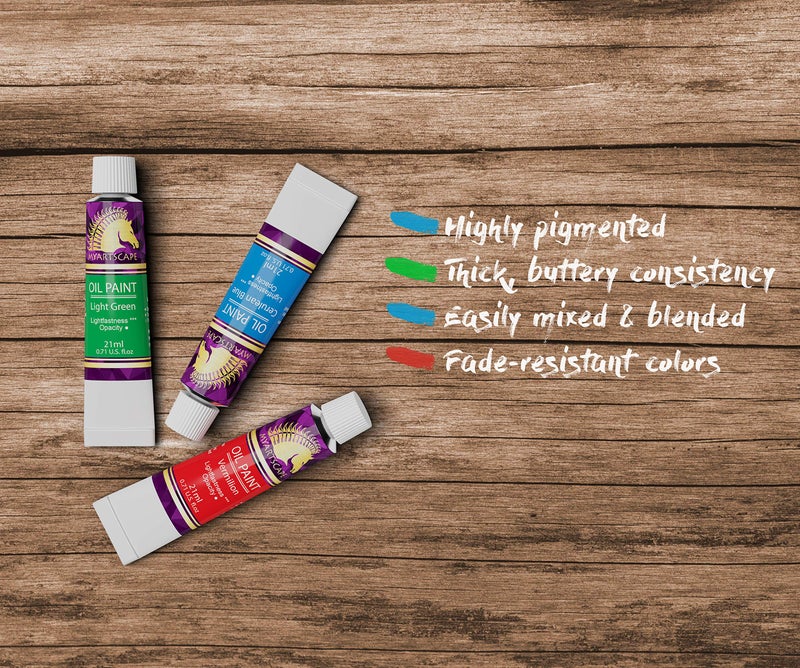 MyArtscape Oil Paint Set - 24 x 21ml Tubes - Artist Quality - Rich Vivid Oil-based Colors - Lightfast - Heavy Body - Great Saturation - Glossy Finish - Professional Painting Supplies - Image 4